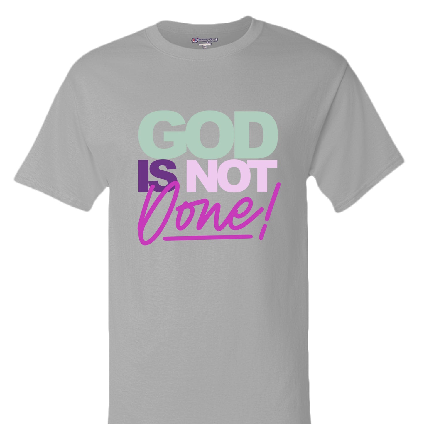 LIGHT STEEL - FRONT Rep your motivation with the Showup Showout Champion T-shirt. Premium 100% cotton inspirational tee perfect for those who chase their dreams. Classic fit with Champion quality. Show up, show out!