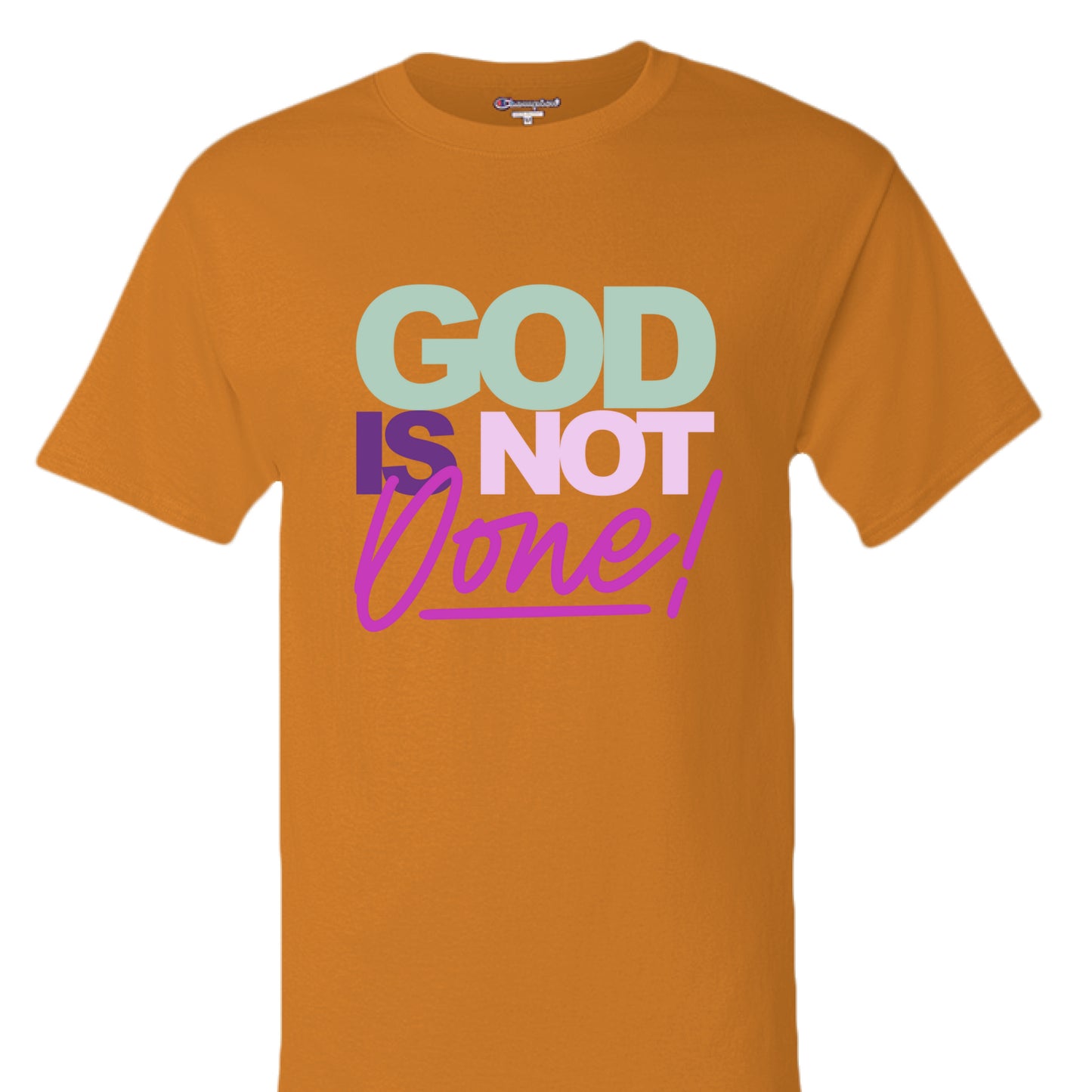 ORANGE - FRONT Rep your motivation with the Showup Showout Champion T-shirt. Premium 100% cotton inspirational tee perfect for those who chase their dreams. Classic fit with Champion quality. Show up, show out!