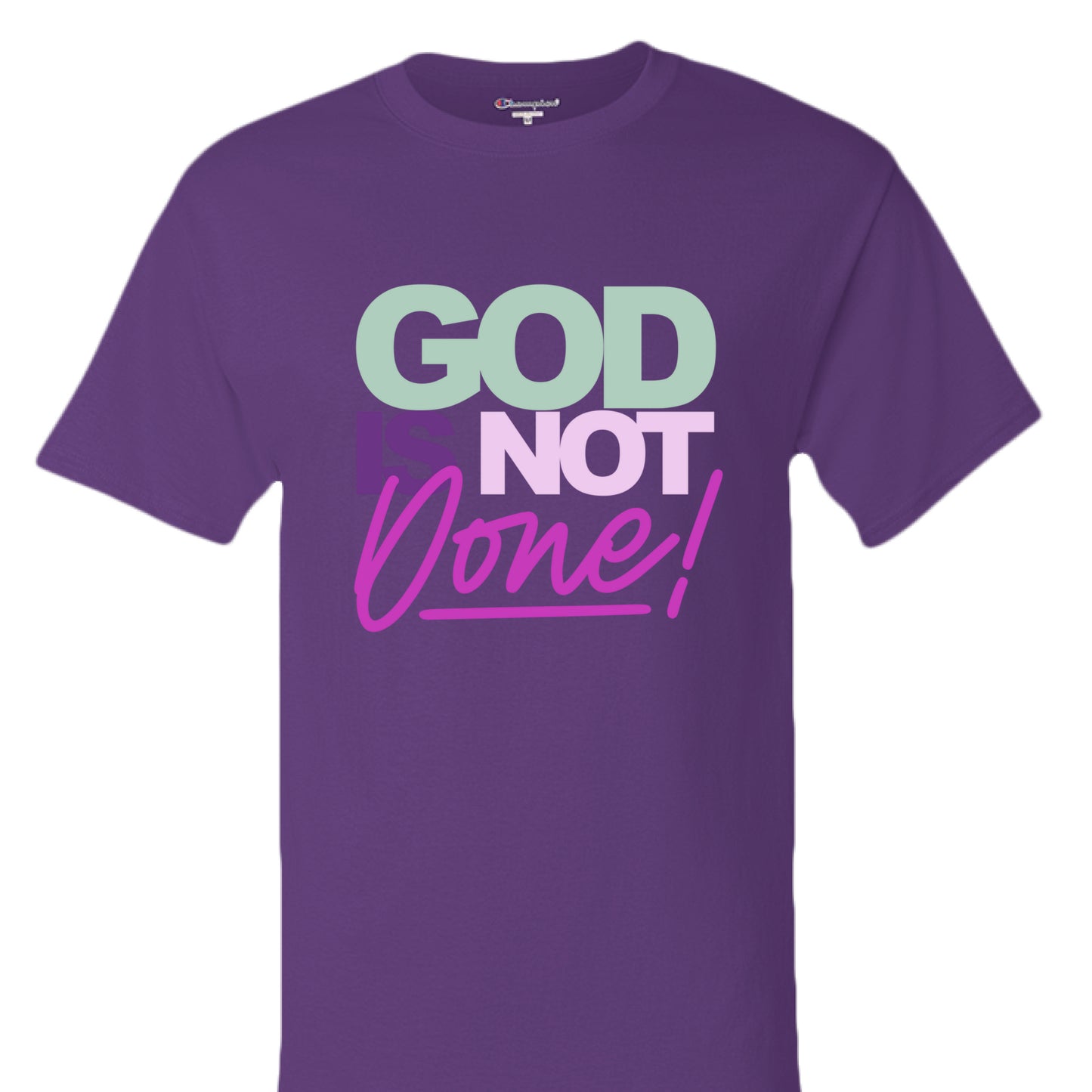 PURPLE - FRONT Rep your motivation with the Showup Showout Champion T-shirt. Premium 100% cotton inspirational tee perfect for those who chase their dreams. Classic fit with Champion quality. Show up, show out!