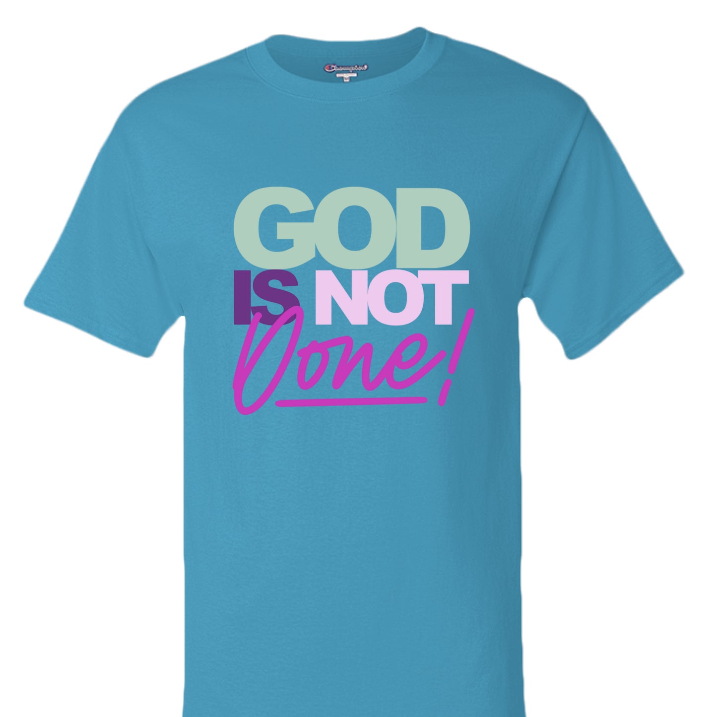 Blue Lagoon - FRONT Rep your motivation with the Showup Showout Champion T-shirt. Premium 100% cotton inspirational tee perfect for those who chase their dreams. Classic fit with Champion quality. Show up, show out!