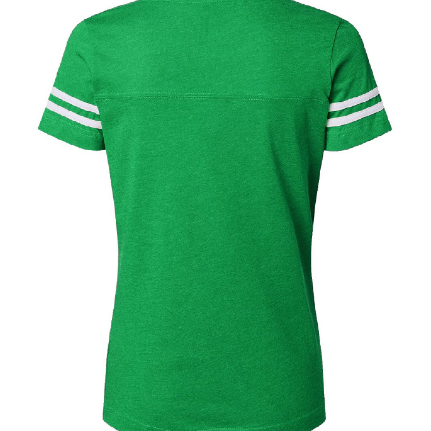 VN GREEN/ BD WHT - BACK God Is Not Done Ladies Football T-Shirt with inspirational faith-based message