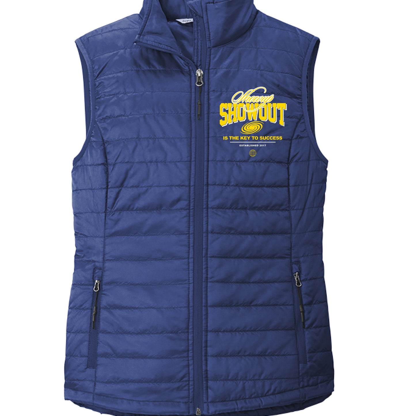 Showup Showout Champion Crewneck Sweatshirt with motivational streetwear design Cobalt Blue - FRONT