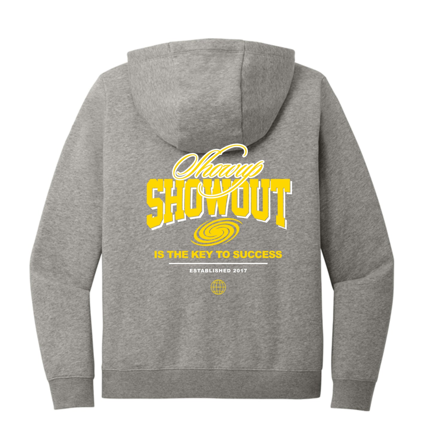 Dark Grey Heather - BACK Showup Showout Ladies Nike Hoodie in grey with inspirational streetwear design
