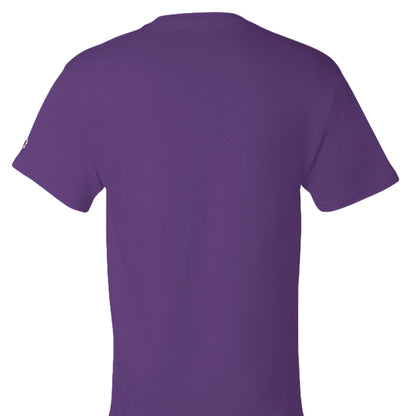 PURPLE - BACK Rep your motivation with the Showup Showout Champion T-shirt. Premium 100% cotton inspirational tee perfect for those who chase their dreams. Classic fit with Champion quality. Show up, show out!