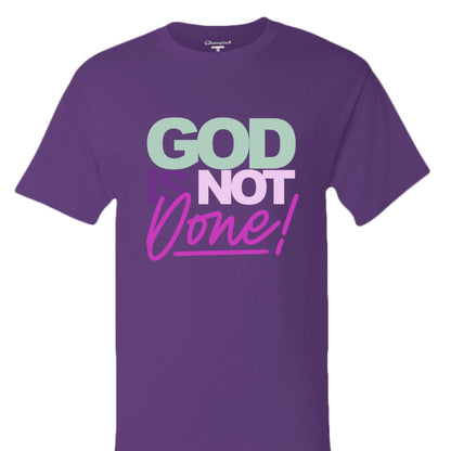 PURPLE - FRONT Rep your motivation with the Showup Showout Champion T-shirt. Premium 100% cotton inspirational tee perfect for those who chase their dreams. Classic fit with Champion quality. Show up, show out!