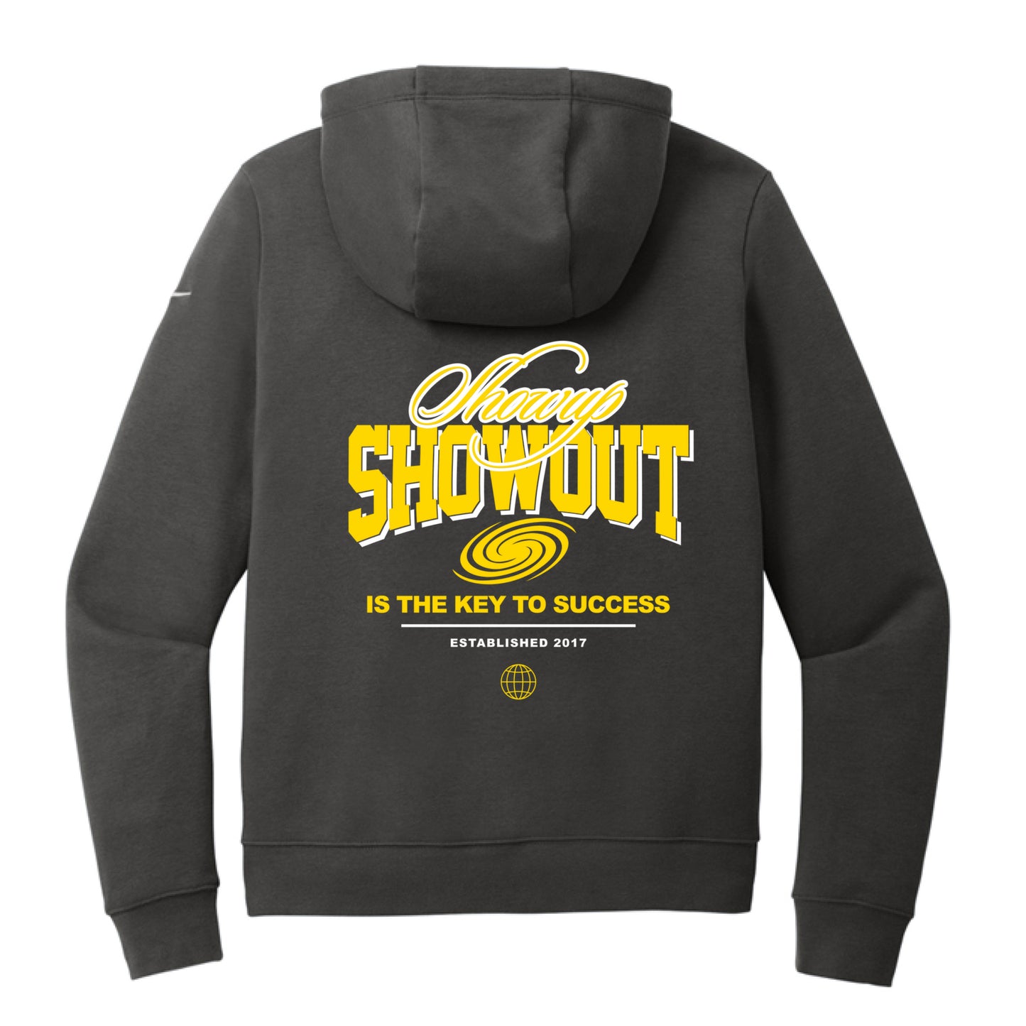 Anthracite - BACK  Showup Showout Ladies Nike Hoodie in Anthracite with inspirational streetwear design
