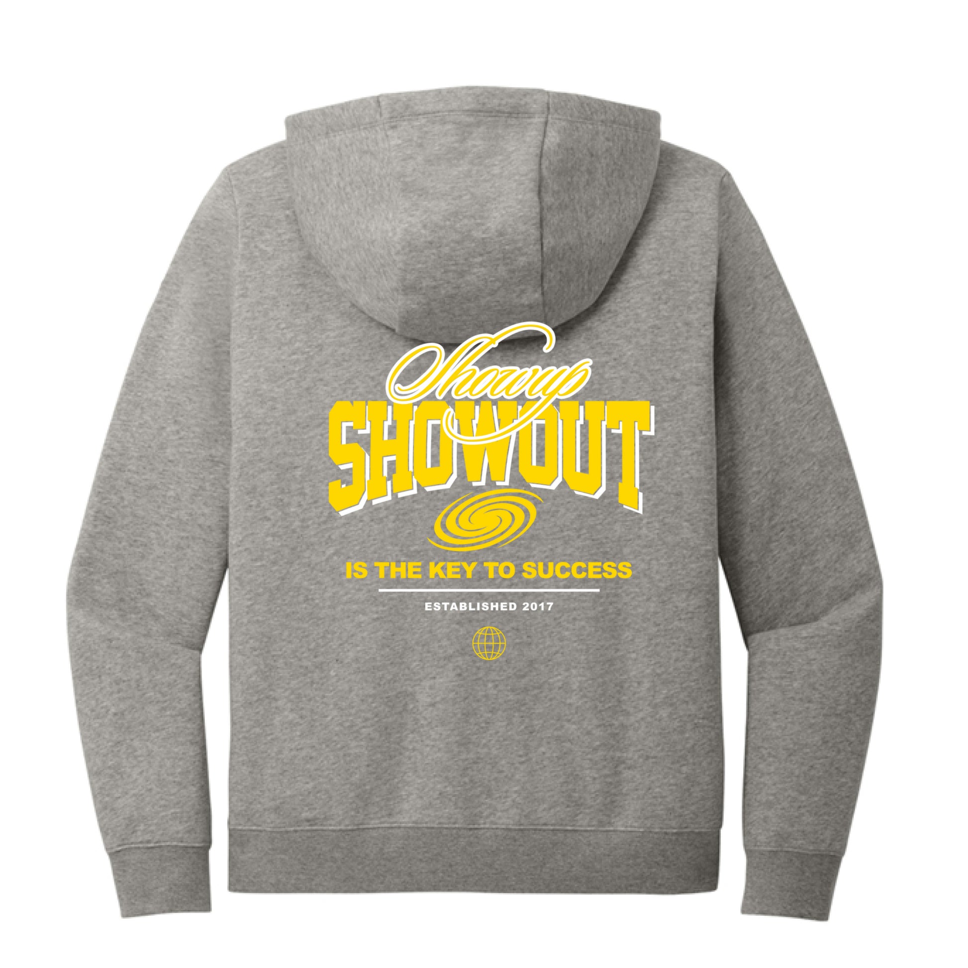 Dark Grey Heather - BACK Showup Showout Ladies Nike Hoodie in grey with inspirational streetwear design